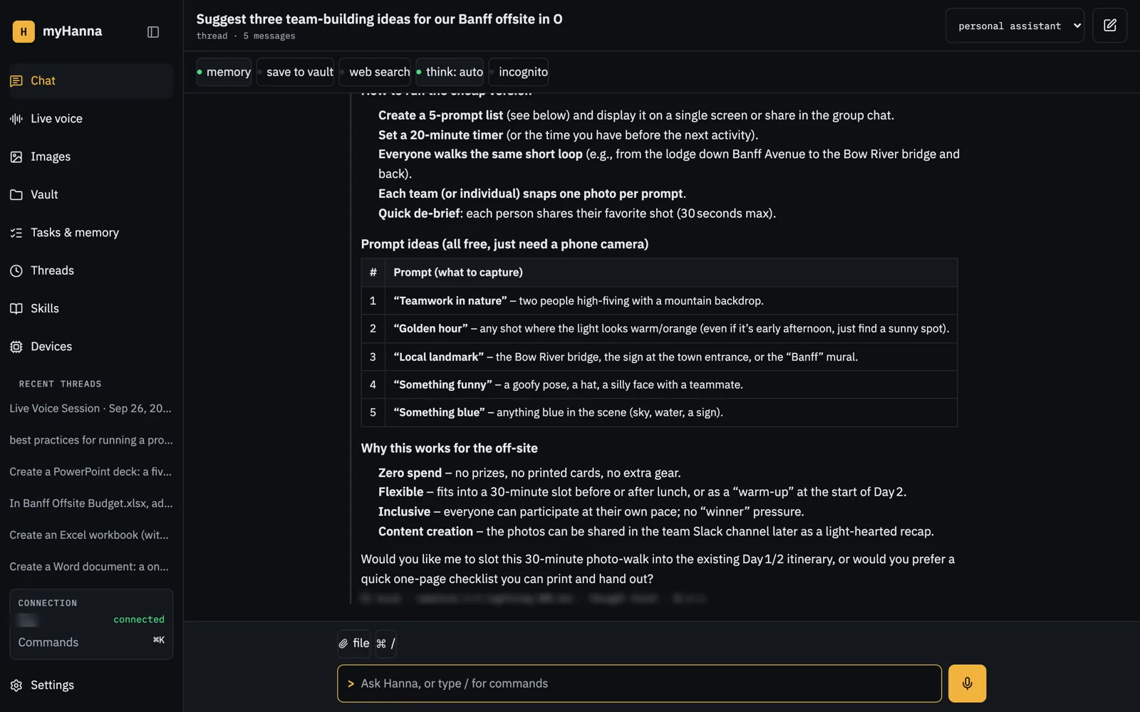 myHanna chat screen